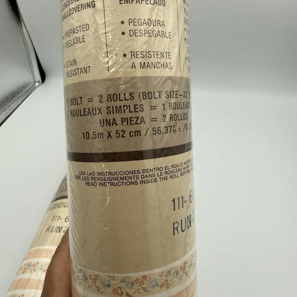 Vintage Collins & Aikman Wallcoverings Cream Pink Blue Floral 2 Double Rolls